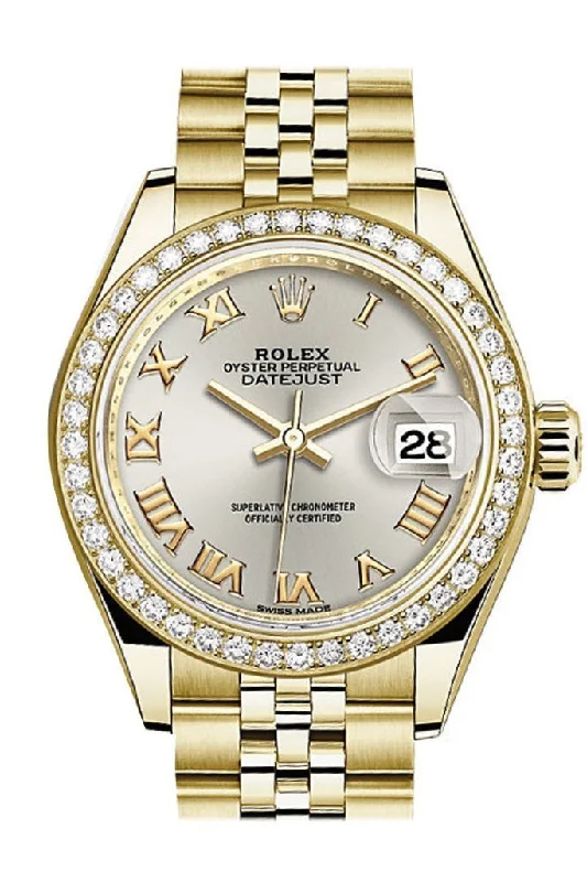 Luxury quartz watches with high-end movements   Rolex Datejust 28 Silver Roman Dial Diamond Bezel Jubilee Ladies Watch 279138RBR NP