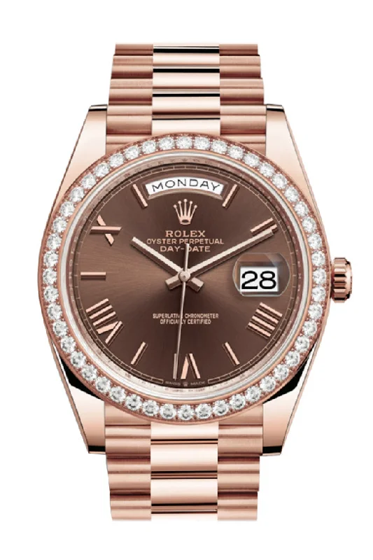Women's dress watches with elegant straps   Rolex Day-Date 40 Chocolate Roman Dial Diamond Bezel 18K Everose gold President Automatic Men's Watch 228345RBR 228345