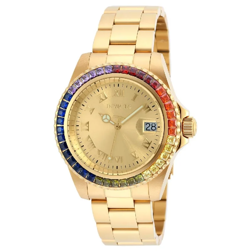 Watches made for exclusive collectors Invicta 20022 Women's Angel Crystal Accented Bezel Gold Dial Yellow Gold Steel Bracelet Dive Watch Watches made for exclusive collectors Invicta 20022 Women's Angel Crystal Accented Bezel Gold Dial Yellow Gold Steel Bracelet Dive Watch