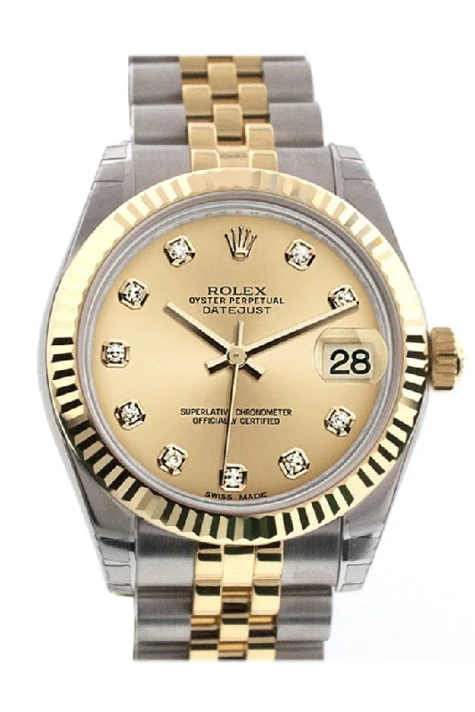 Casual watches for weekend outings   Rolex Datejust 31 Champagne Diamond Dial Fluted Bezel 18K Gold Two Tone Jubilee Ladies 178273 Pre-owned