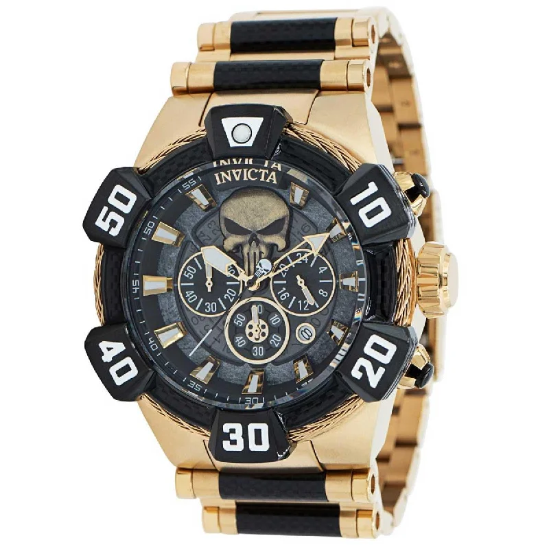 Watches with a stylish look Invicta Men's Chrono Watch - Marvel Punisher Quartz Black and Gold Tone Dial | 37686 Watches with a stylish look Invicta Men's Chrono Watch - Marvel Punisher Quartz Black and Gold Tone Dial | 37686