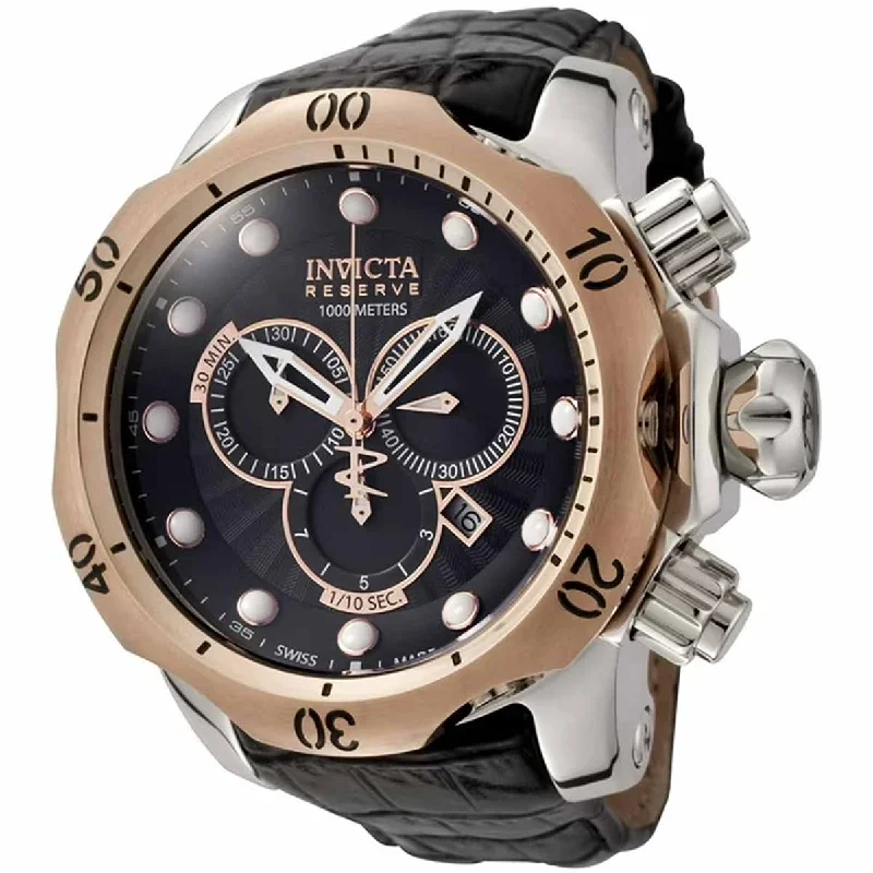 Watches with leather straps and quick release clasps Invicta 0360 Men's Reserve Venom Chronograph Black Leather Strap 1000M WR Swiss Watch Watches with leather straps and quick release clasps Invicta 0360 Men's Reserve Venom Chronograph Black Leather Strap 1000M WR Swiss Watch