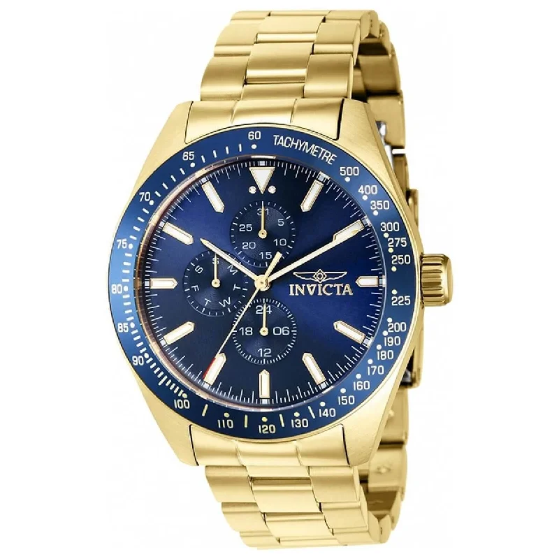 Modern design square dial watches Invicta Men's Chronograph Watch - Aviator Blue Bezel Yellow Gold Bracelet | 38967 Modern design square dial watches Invicta Men's Chronograph Watch - Aviator Blue Bezel Yellow Gold Bracelet | 38967