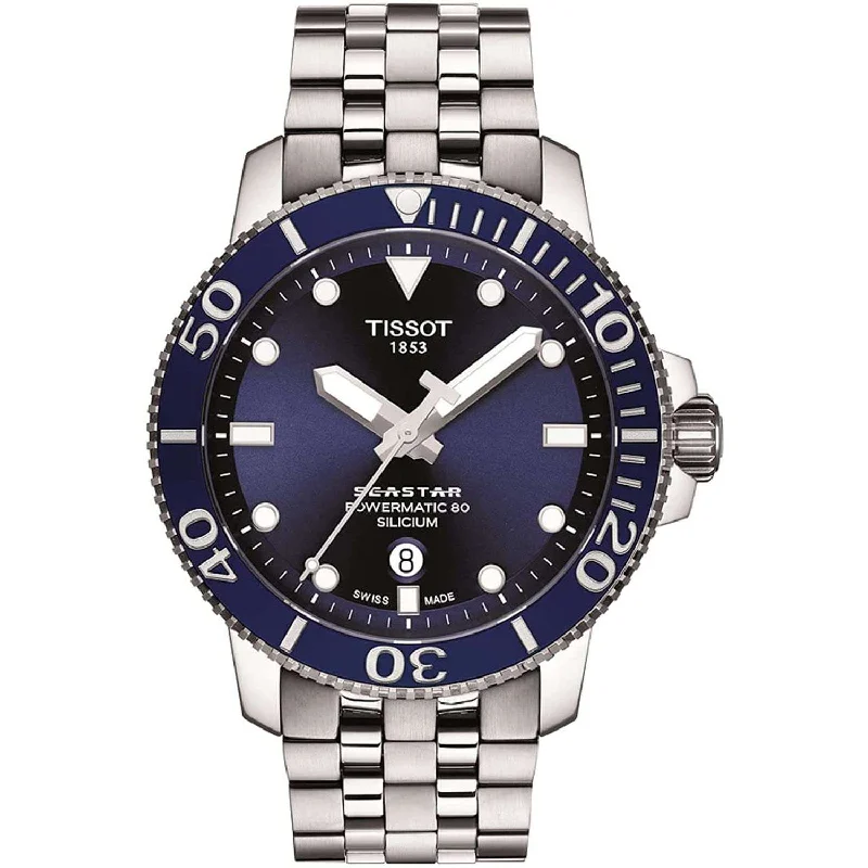 Watches with a stylish look   TISSOT SEASTAR POWERMATIC 80 SILICIUM 43 MM MEN WATCH T1204071104101