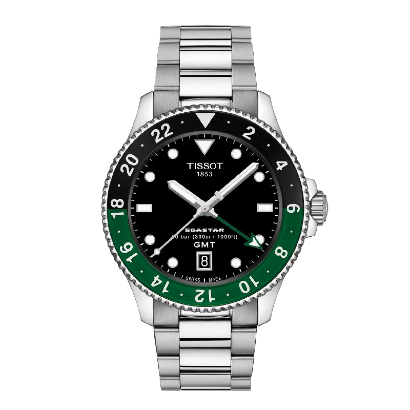 Watches with leather straps and quick release clasps   Tissot Seastar 1000- Quartz GMT